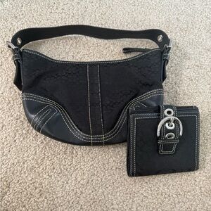 Coach Signature Soho Shoulder Bag Bifold Flat Wallet Jacquard Y2K 2154 Micro C